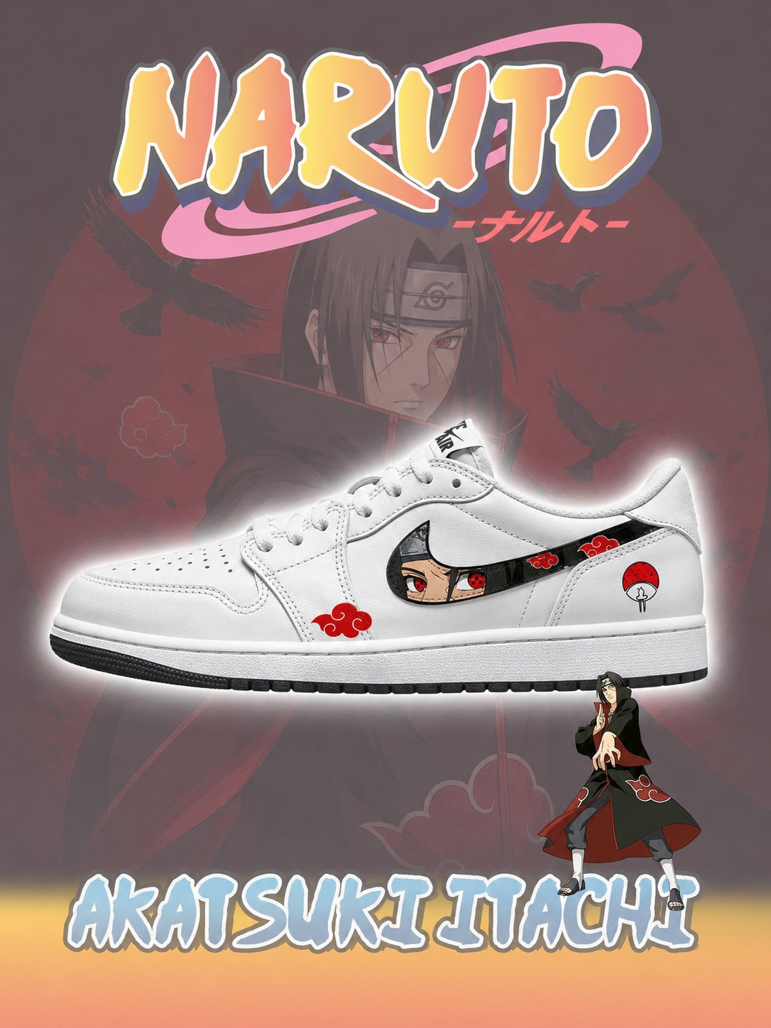 Akatsuki Itachi Uchiha V.3 Custom Low-Top Court Sneakers