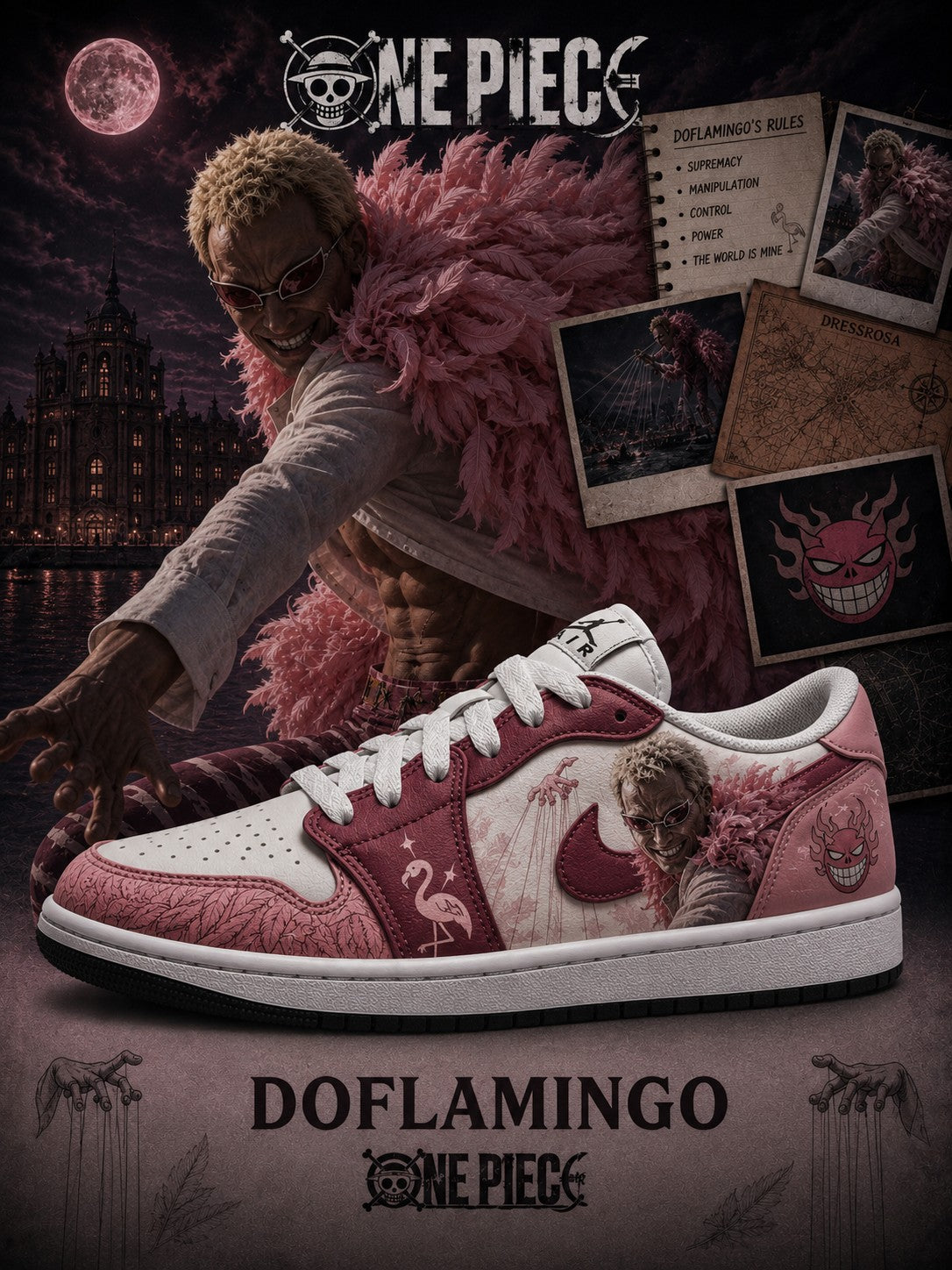 Doflamingo V.1 Custom Low-Top Court Sneakers