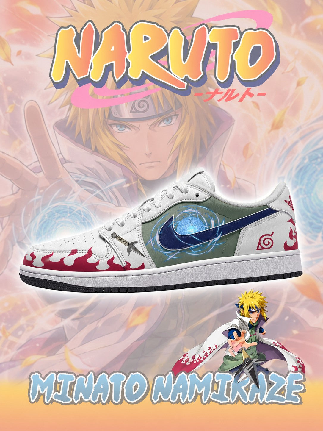 Fourth Hokage Minato Namikaze V.1 Custom Low-Top Court Sneakers