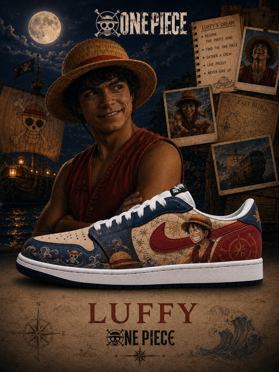 Luffy V.1 Custom Low-Top Court Sneakers
