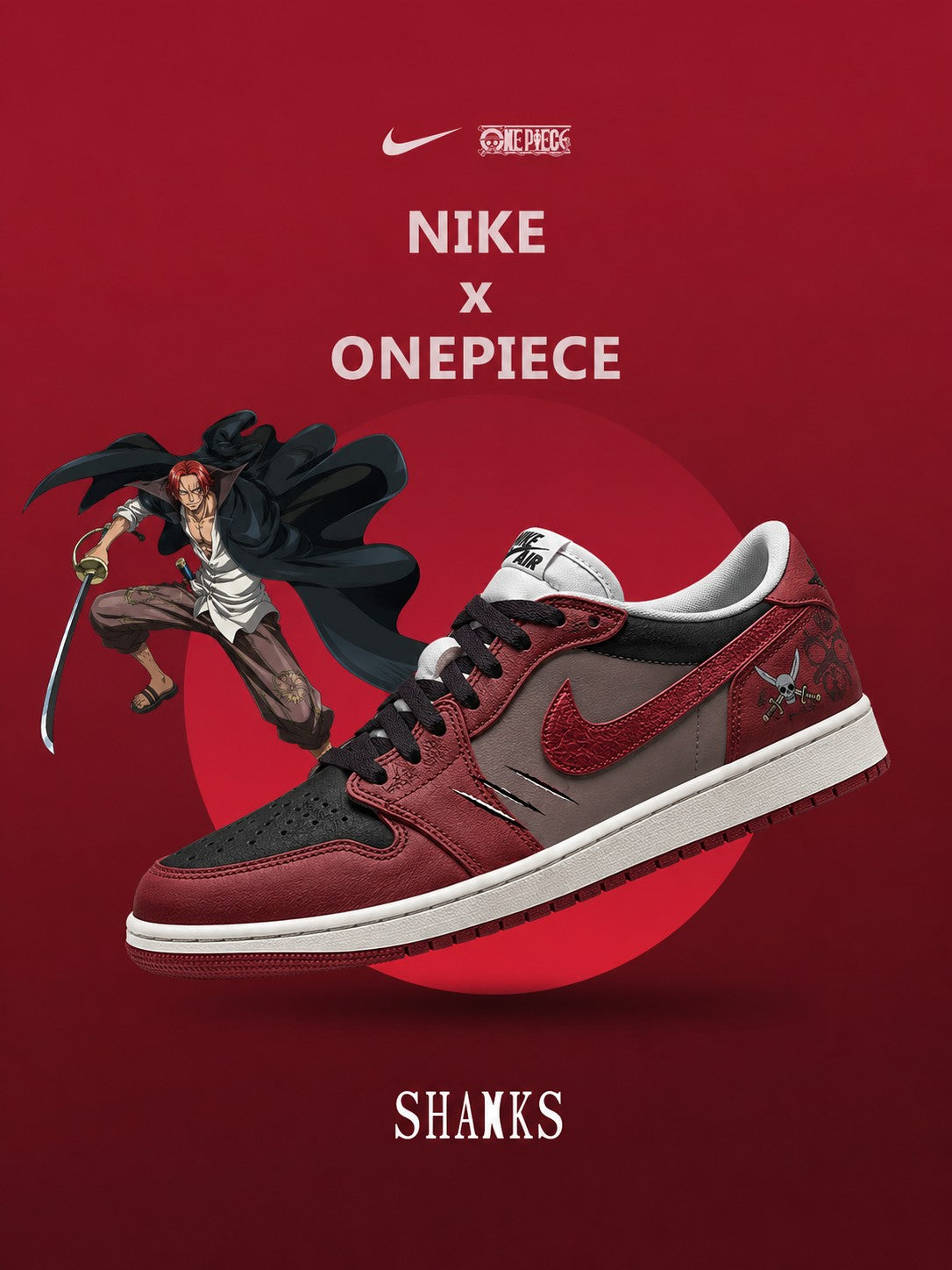 Red-Haired Shanks V.3 Custom Low-Top Court Sneakers