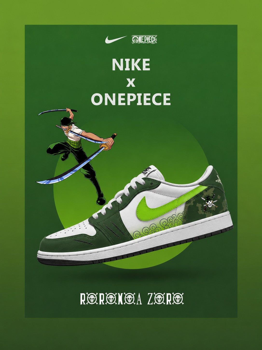 Roronoa Zoro V.3 Custom Low-Top Court Sneakers