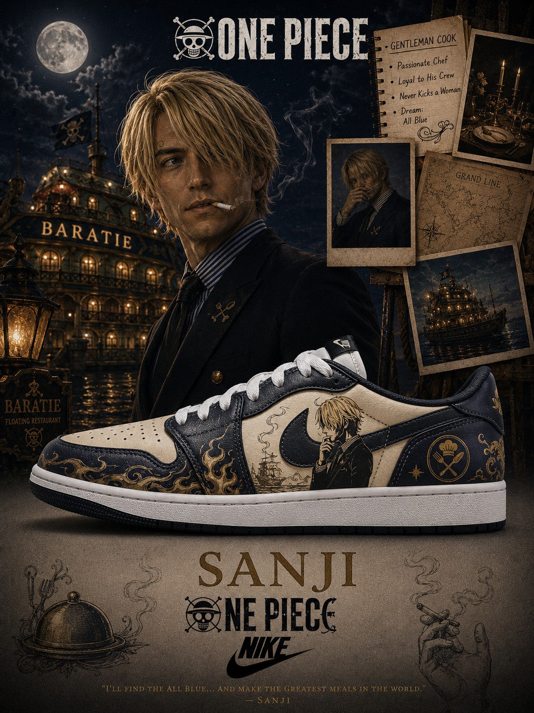 Sanji V.1 Custom Low-Top Court Sneakers