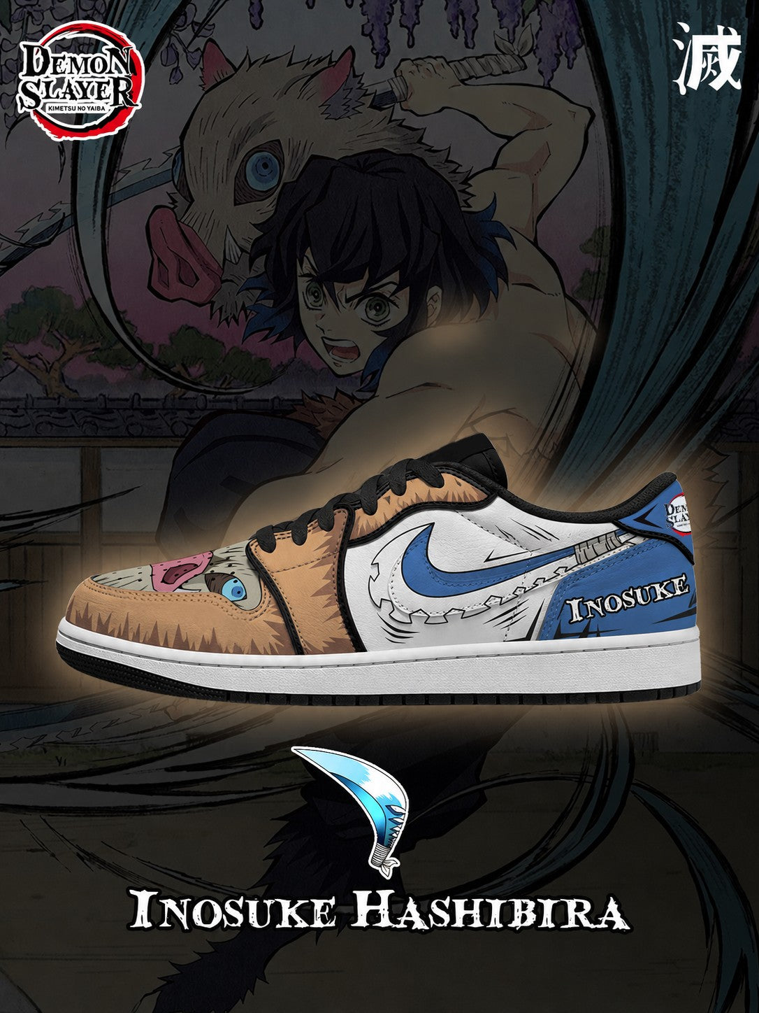 Inosuke Hashibira V.3 Custom Low-Top Court Sneakers
