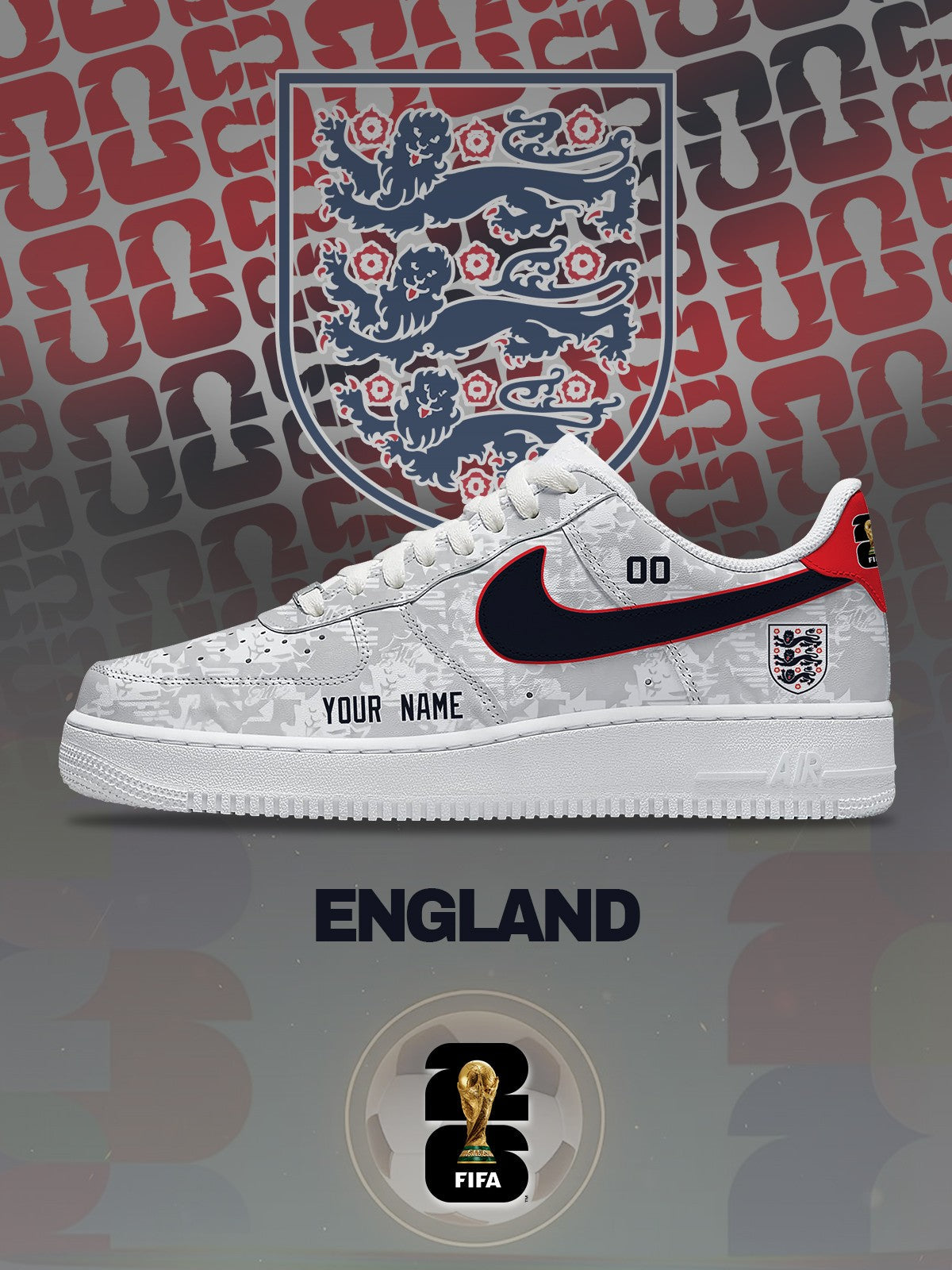 World Cup 2026 England V.1 Custom Air-Style Sneakers